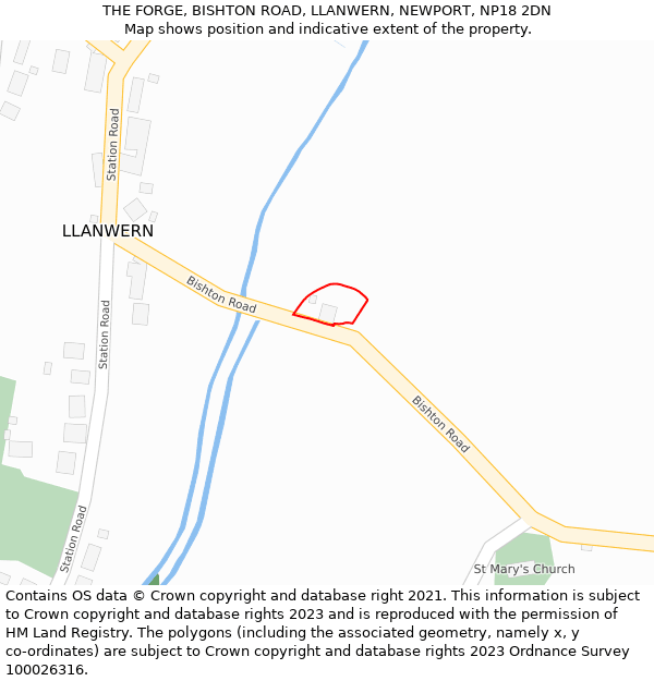 THE FORGE, BISHTON ROAD, LLANWERN, NEWPORT, NP18 2DN: Location map and indicative extent of plot