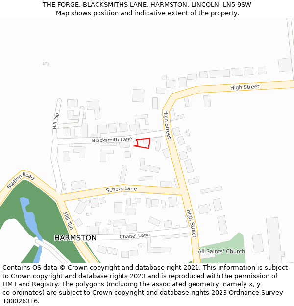 THE FORGE, BLACKSMITHS LANE, HARMSTON, LINCOLN, LN5 9SW: Location map and indicative extent of plot