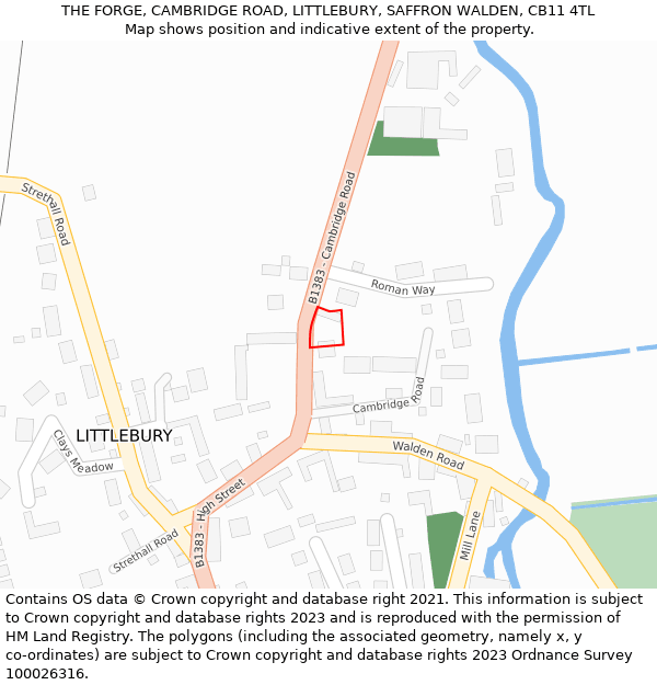 THE FORGE, CAMBRIDGE ROAD, LITTLEBURY, SAFFRON WALDEN, CB11 4TL: Location map and indicative extent of plot