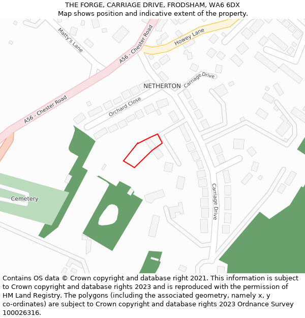 THE FORGE, CARRIAGE DRIVE, FRODSHAM, WA6 6DX: Location map and indicative extent of plot