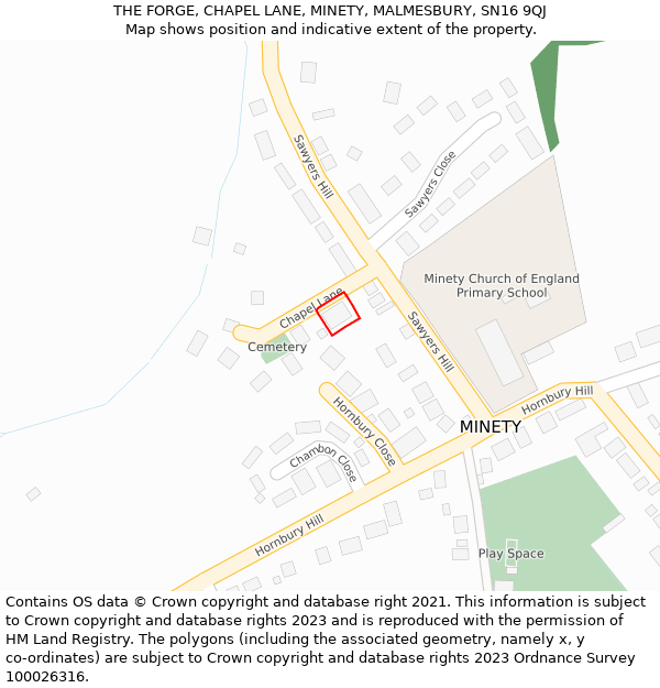 THE FORGE, CHAPEL LANE, MINETY, MALMESBURY, SN16 9QJ: Location map and indicative extent of plot