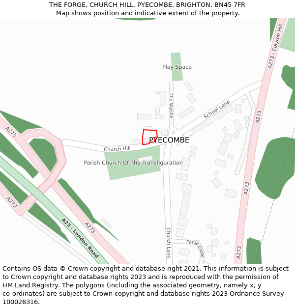 THE FORGE, CHURCH HILL, PYECOMBE, BRIGHTON, BN45 7FR: Location map and indicative extent of plot