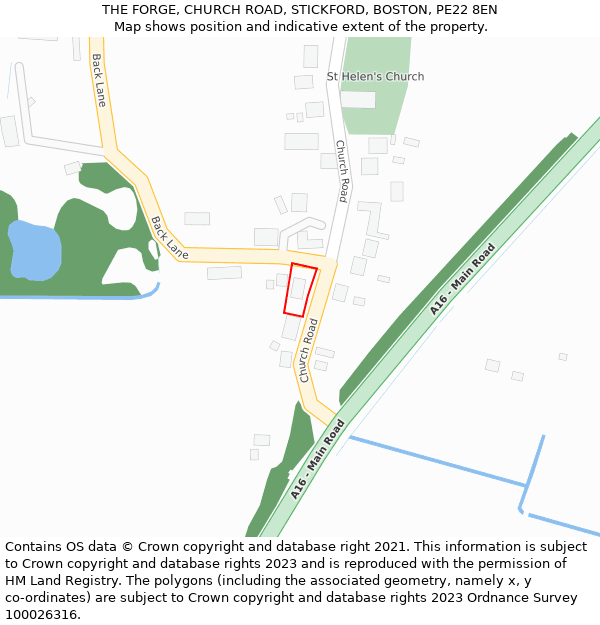 THE FORGE, CHURCH ROAD, STICKFORD, BOSTON, PE22 8EN: Location map and indicative extent of plot