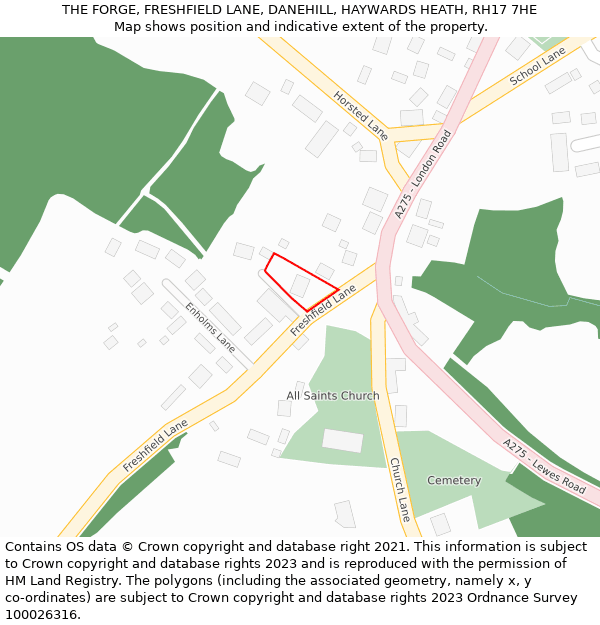 THE FORGE, FRESHFIELD LANE, DANEHILL, HAYWARDS HEATH, RH17 7HE: Location map and indicative extent of plot