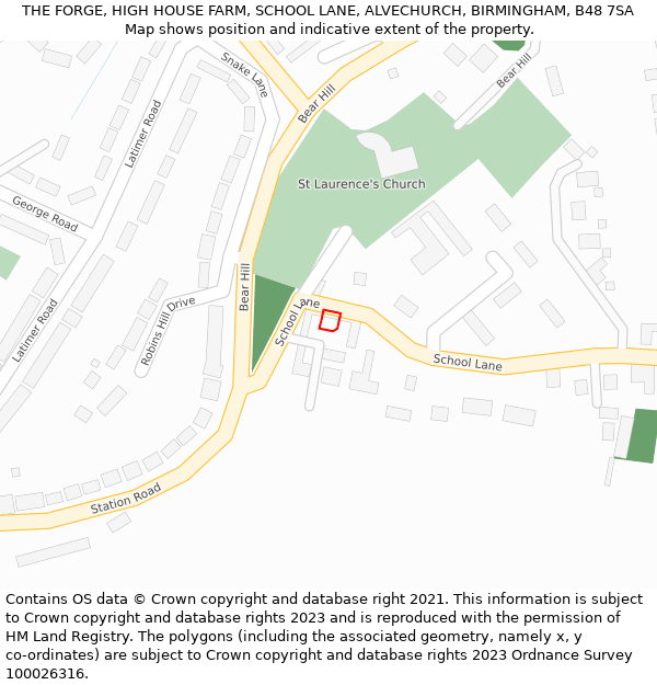 THE FORGE, HIGH HOUSE FARM, SCHOOL LANE, ALVECHURCH, BIRMINGHAM, B48 7SA: Location map and indicative extent of plot