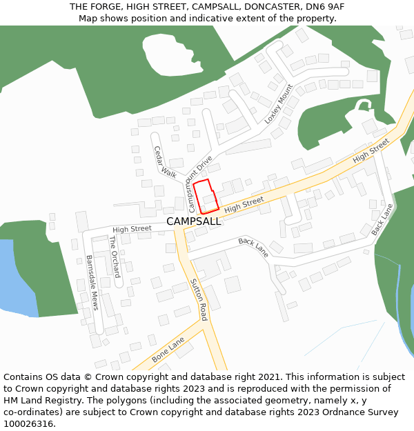 THE FORGE, HIGH STREET, CAMPSALL, DONCASTER, DN6 9AF: Location map and indicative extent of plot