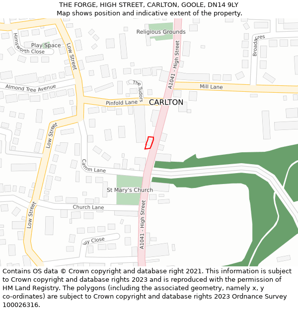 THE FORGE, HIGH STREET, CARLTON, GOOLE, DN14 9LY: Location map and indicative extent of plot
