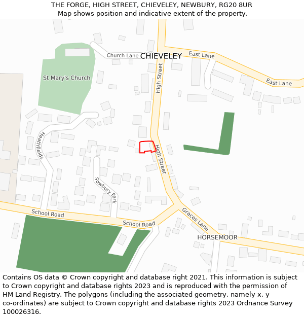 THE FORGE, HIGH STREET, CHIEVELEY, NEWBURY, RG20 8UR: Location map and indicative extent of plot