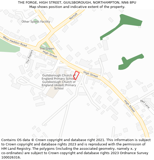 THE FORGE, HIGH STREET, GUILSBOROUGH, NORTHAMPTON, NN6 8PU: Location map and indicative extent of plot