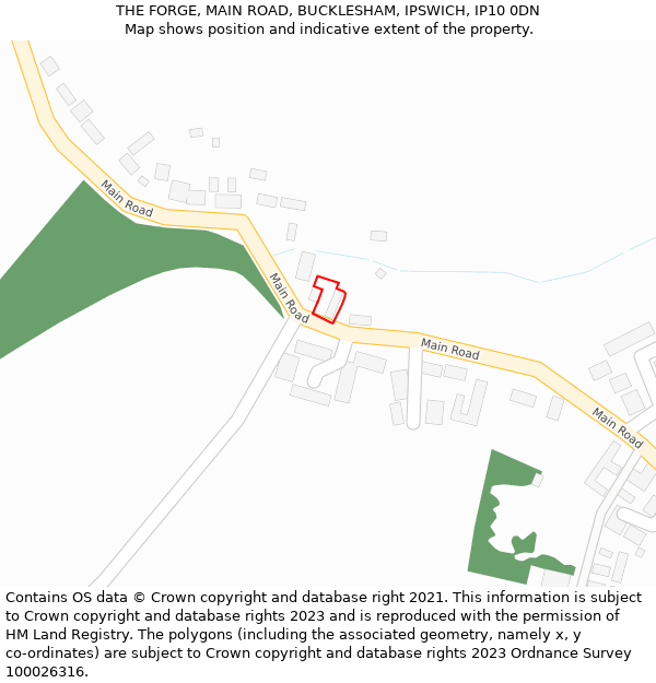 THE FORGE, MAIN ROAD, BUCKLESHAM, IPSWICH, IP10 0DN: Location map and indicative extent of plot