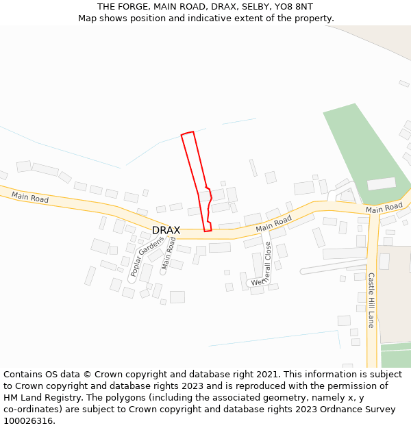 THE FORGE, MAIN ROAD, DRAX, SELBY, YO8 8NT: Location map and indicative extent of plot
