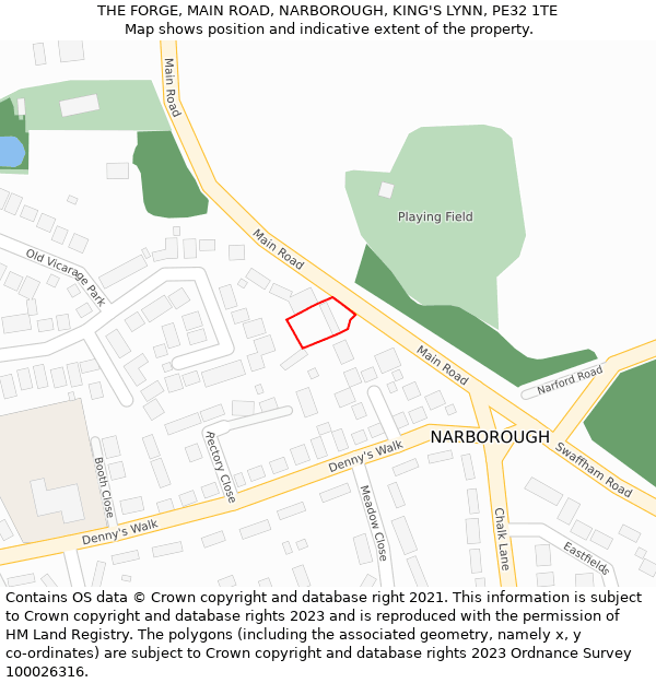 THE FORGE, MAIN ROAD, NARBOROUGH, KING'S LYNN, PE32 1TE: Location map and indicative extent of plot