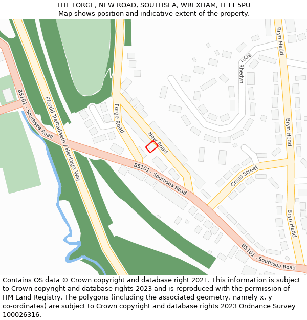 THE FORGE, NEW ROAD, SOUTHSEA, WREXHAM, LL11 5PU: Location map and indicative extent of plot