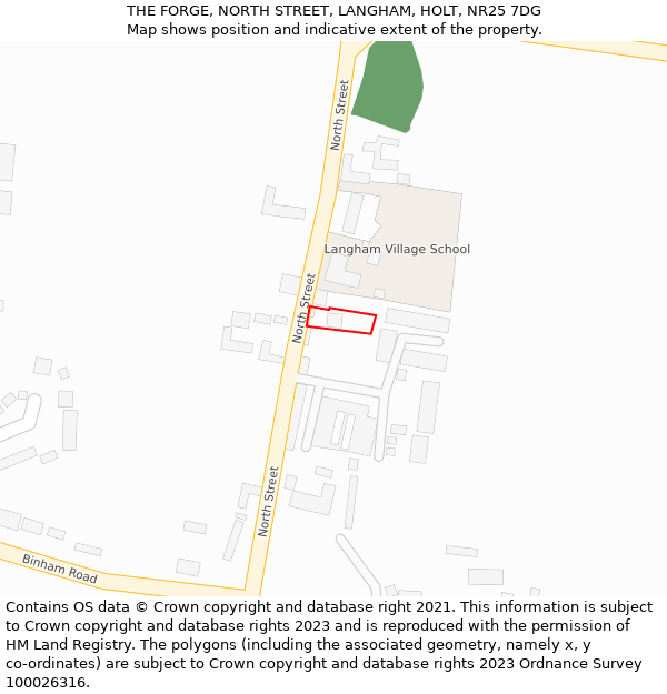 THE FORGE, NORTH STREET, LANGHAM, HOLT, NR25 7DG: Location map and indicative extent of plot