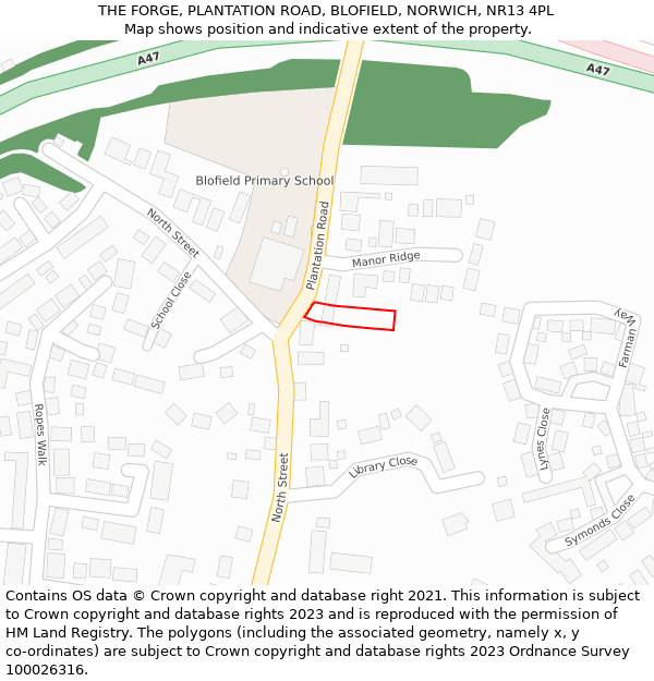 THE FORGE, PLANTATION ROAD, BLOFIELD, NORWICH, NR13 4PL: Location map and indicative extent of plot