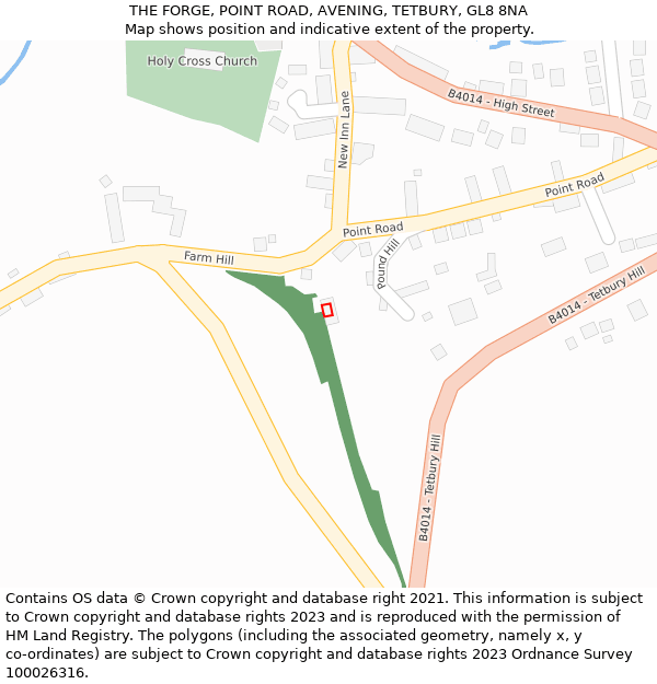 THE FORGE, POINT ROAD, AVENING, TETBURY, GL8 8NA: Location map and indicative extent of plot