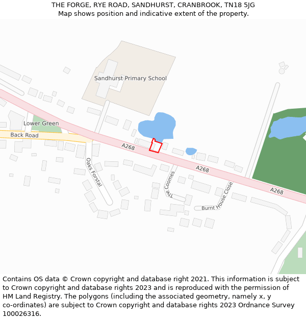 THE FORGE, RYE ROAD, SANDHURST, CRANBROOK, TN18 5JG: Location map and indicative extent of plot