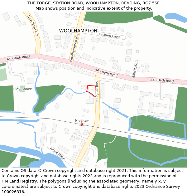 THE FORGE, STATION ROAD, WOOLHAMPTON, READING, RG7 5SE: Location map and indicative extent of plot