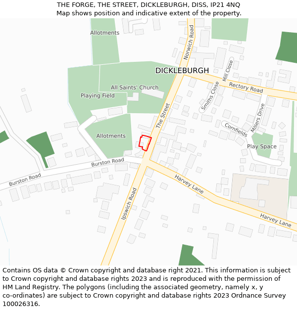 THE FORGE, THE STREET, DICKLEBURGH, DISS, IP21 4NQ: Location map and indicative extent of plot