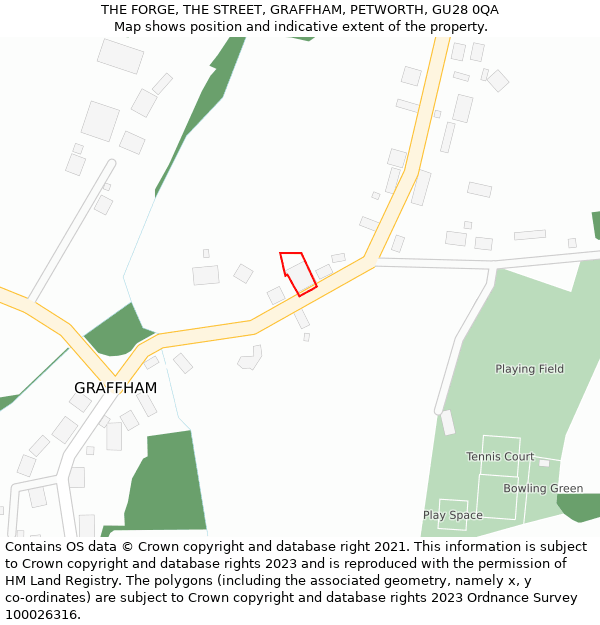 THE FORGE, THE STREET, GRAFFHAM, PETWORTH, GU28 0QA: Location map and indicative extent of plot