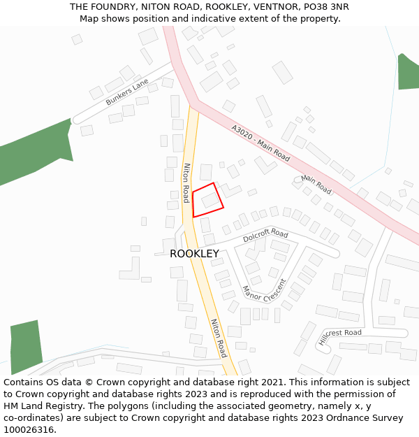 THE FOUNDRY, NITON ROAD, ROOKLEY, VENTNOR, PO38 3NR: Location map and indicative extent of plot