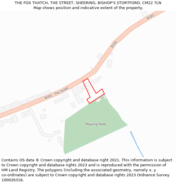 THE FOX THATCH, THE STREET, SHEERING, BISHOP'S STORTFORD, CM22 7LN: Location map and indicative extent of plot