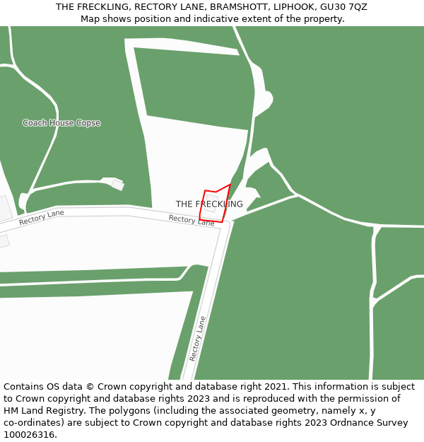 THE FRECKLING, RECTORY LANE, BRAMSHOTT, LIPHOOK, GU30 7QZ: Location map and indicative extent of plot