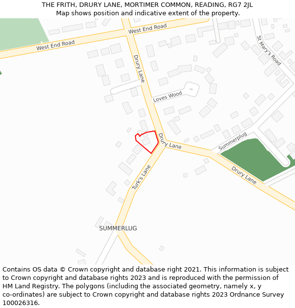 THE FRITH, DRURY LANE, MORTIMER COMMON, READING, RG7 2JL: Location map and indicative extent of plot