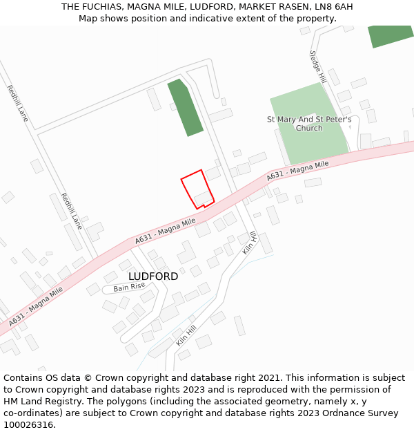 THE FUCHIAS, MAGNA MILE, LUDFORD, MARKET RASEN, LN8 6AH: Location map and indicative extent of plot