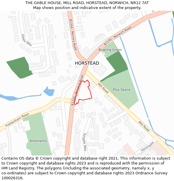 THE GABLE HOUSE, MILL ROAD, HORSTEAD, NORWICH, NR12 7AT: Location map and indicative extent of plot