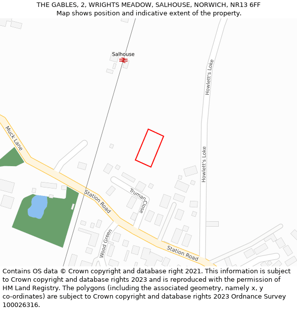 THE GABLES, 2, WRIGHTS MEADOW, SALHOUSE, NORWICH, NR13 6FF: Location map and indicative extent of plot