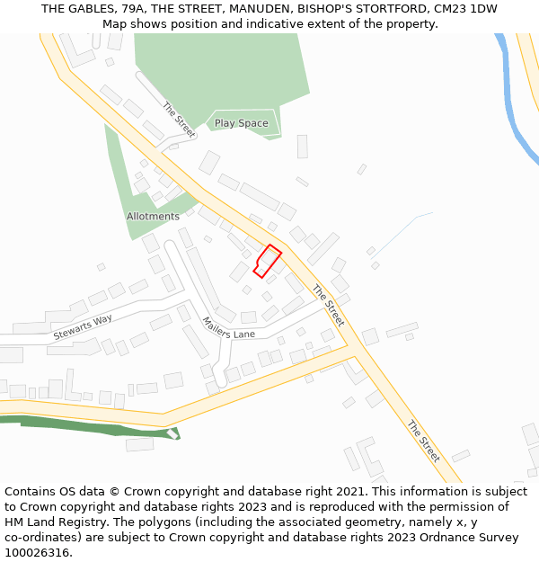 THE GABLES, 79A, THE STREET, MANUDEN, BISHOP'S STORTFORD, CM23 1DW: Location map and indicative extent of plot