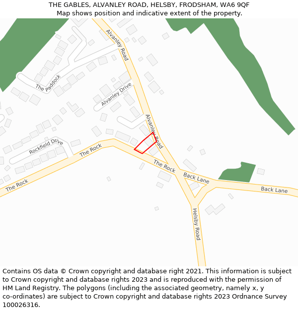 THE GABLES, ALVANLEY ROAD, HELSBY, FRODSHAM, WA6 9QF: Location map and indicative extent of plot