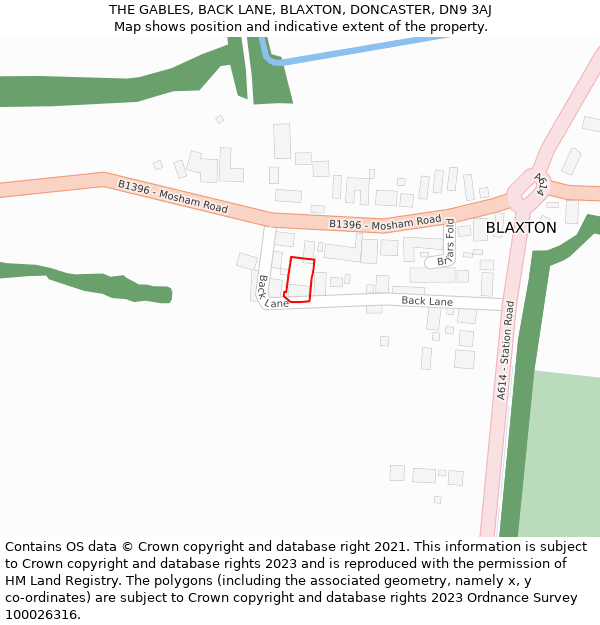THE GABLES, BACK LANE, BLAXTON, DONCASTER, DN9 3AJ: Location map and indicative extent of plot