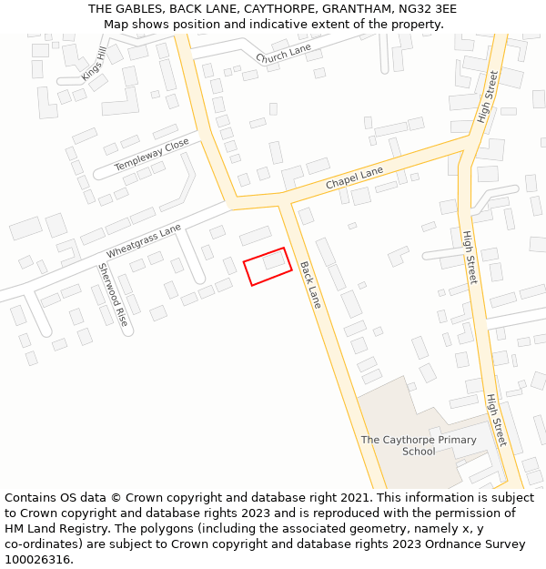 THE GABLES, BACK LANE, CAYTHORPE, GRANTHAM, NG32 3EE: Location map and indicative extent of plot