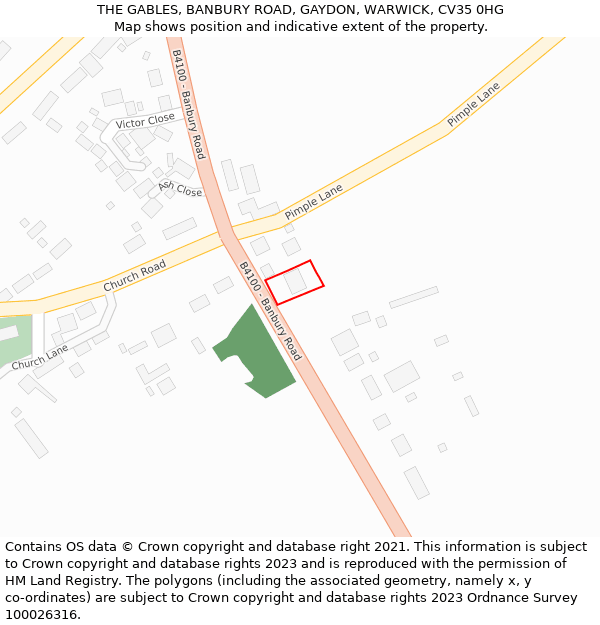 THE GABLES, BANBURY ROAD, GAYDON, WARWICK, CV35 0HG: Location map and indicative extent of plot