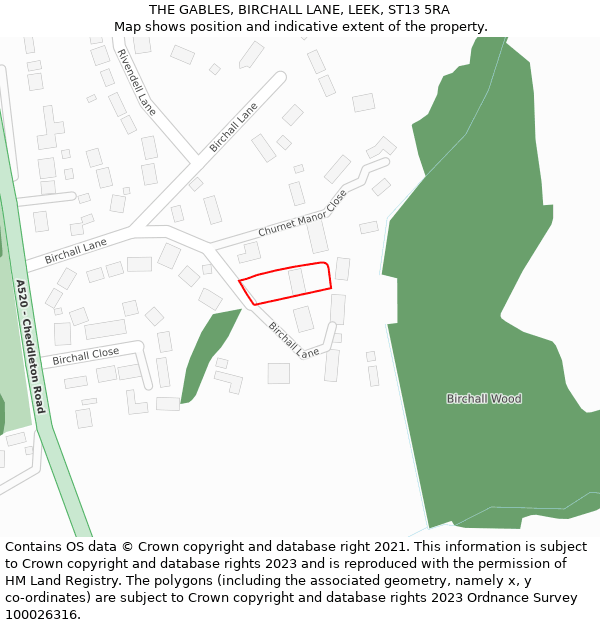 THE GABLES, BIRCHALL LANE, LEEK, ST13 5RA: Location map and indicative extent of plot