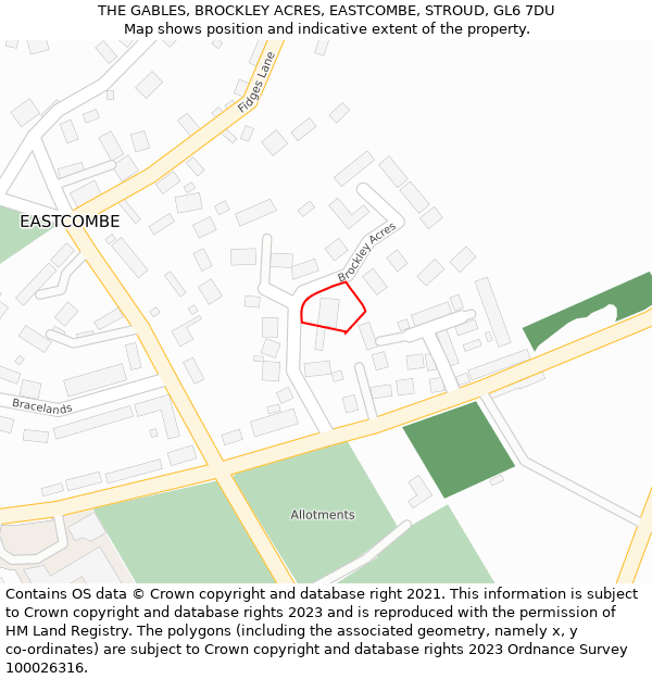 THE GABLES, BROCKLEY ACRES, EASTCOMBE, STROUD, GL6 7DU: Location map and indicative extent of plot