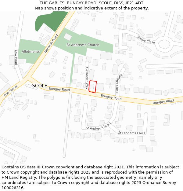 THE GABLES, BUNGAY ROAD, SCOLE, DISS, IP21 4DT: Location map and indicative extent of plot