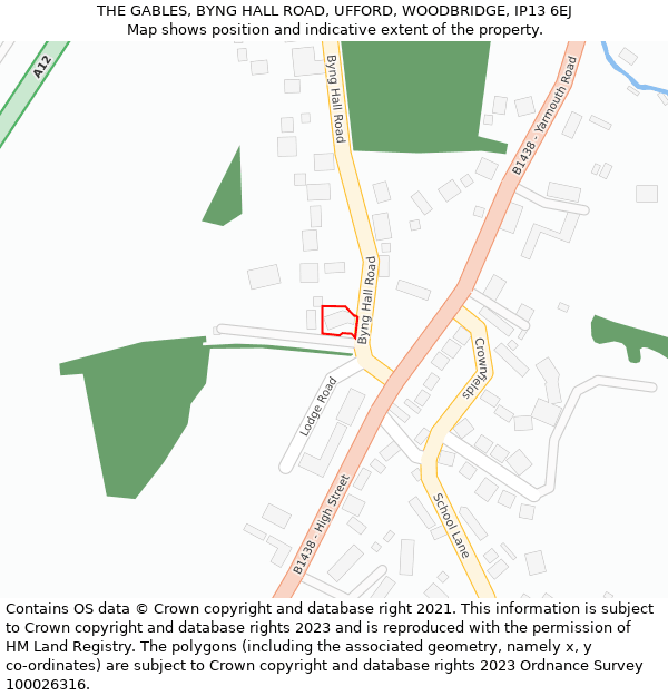 THE GABLES, BYNG HALL ROAD, UFFORD, WOODBRIDGE, IP13 6EJ: Location map and indicative extent of plot