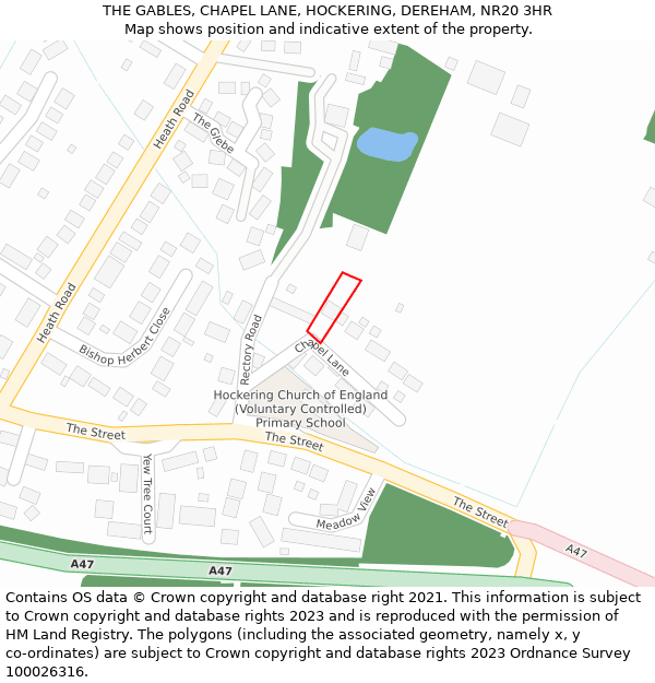 THE GABLES, CHAPEL LANE, HOCKERING, DEREHAM, NR20 3HR: Location map and indicative extent of plot