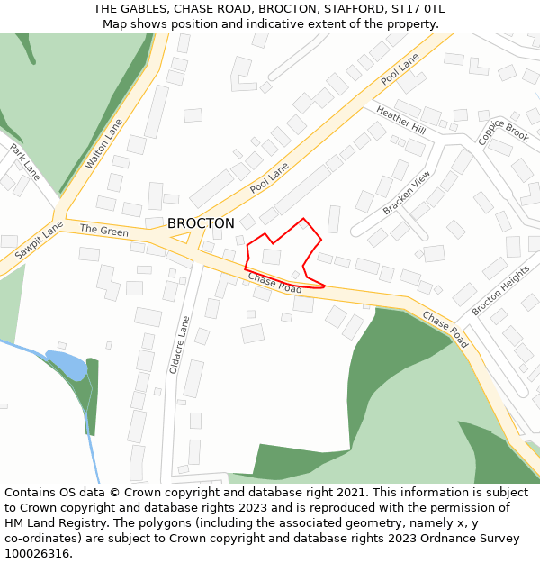 THE GABLES, CHASE ROAD, BROCTON, STAFFORD, ST17 0TL: Location map and indicative extent of plot