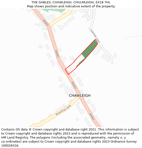 THE GABLES, CHAWLEIGH, CHULMLEIGH, EX18 7HL: Location map and indicative extent of plot