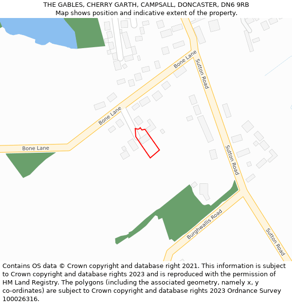 THE GABLES, CHERRY GARTH, CAMPSALL, DONCASTER, DN6 9RB: Location map and indicative extent of plot