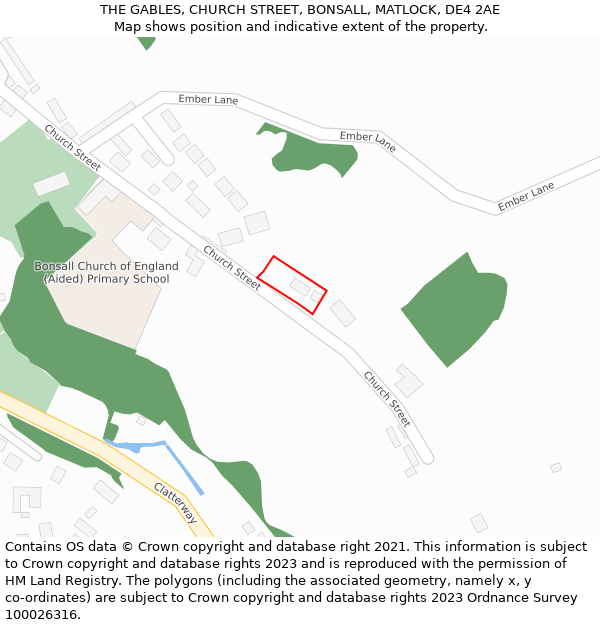 THE GABLES, CHURCH STREET, BONSALL, MATLOCK, DE4 2AE: Location map and indicative extent of plot
