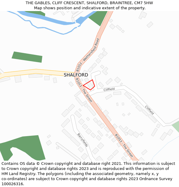 THE GABLES, CLIFF CRESCENT, SHALFORD, BRAINTREE, CM7 5HW: Location map and indicative extent of plot