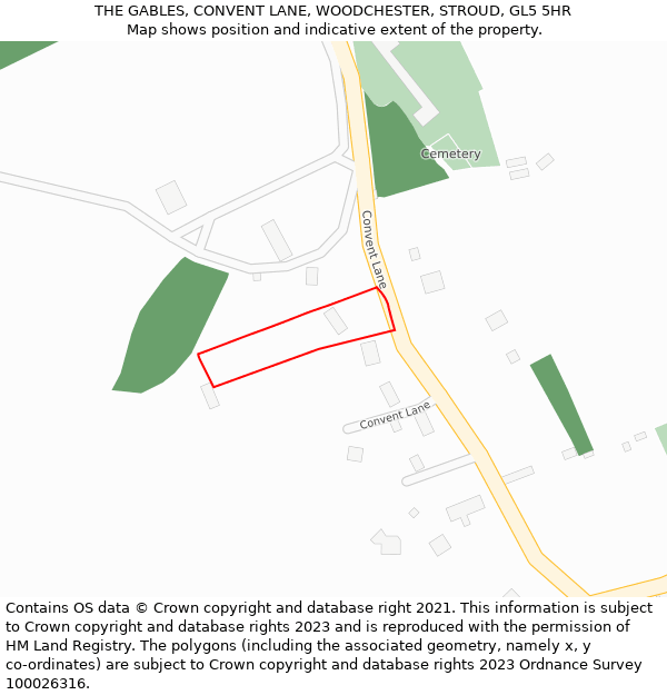 THE GABLES, CONVENT LANE, WOODCHESTER, STROUD, GL5 5HR: Location map and indicative extent of plot