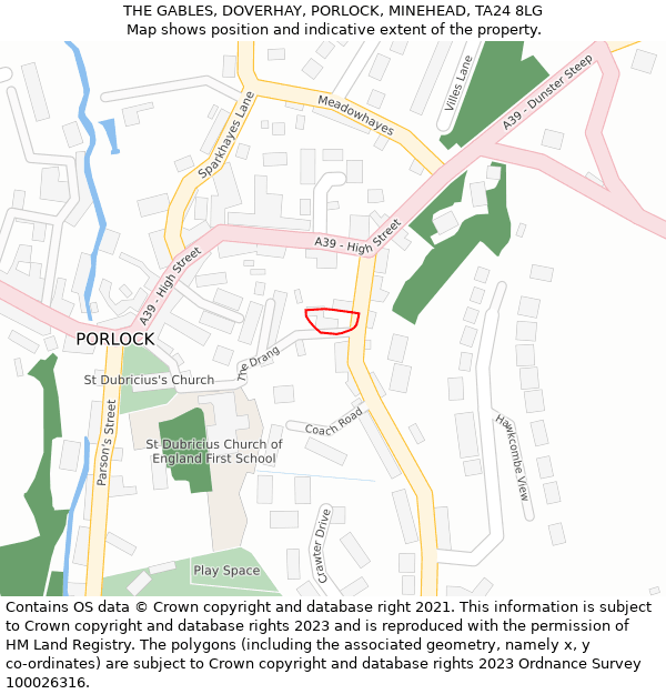 THE GABLES, DOVERHAY, PORLOCK, MINEHEAD, TA24 8LG: Location map and indicative extent of plot