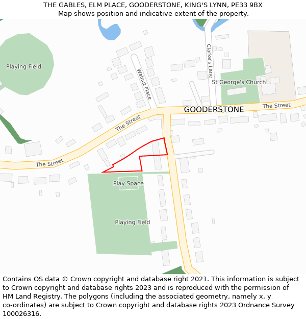 THE GABLES, ELM PLACE, GOODERSTONE, KING'S LYNN, PE33 9BX: Location map and indicative extent of plot