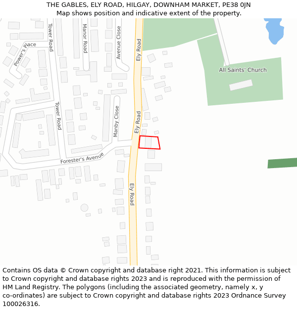 THE GABLES, ELY ROAD, HILGAY, DOWNHAM MARKET, PE38 0JN: Location map and indicative extent of plot